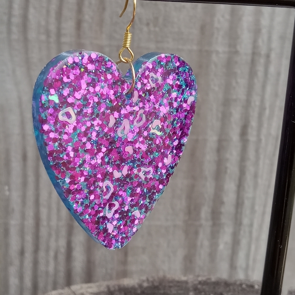 Glitter Heart Earrings - Picture 5 of 7